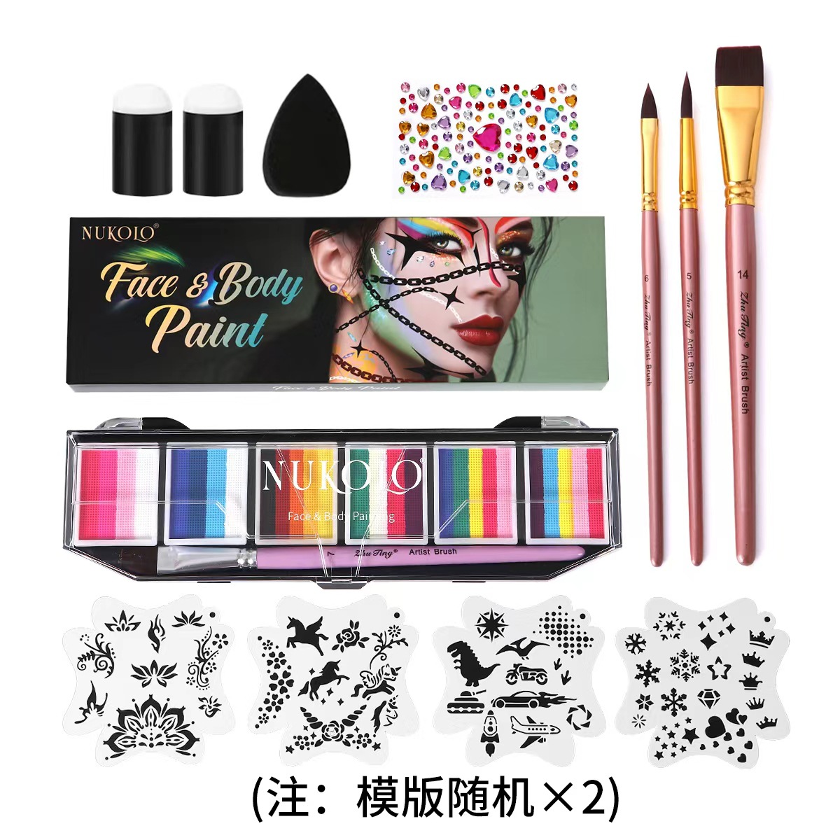 Ventas transfronterizas calientes 6 grupos de paleta de color de barra arcoíris conjunto acuoso cuerpo humano pintado pigmento de pintura facial pasta de color pigmento de acuarela
