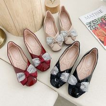 水钻单鞋女软底春秋新款豆豆鞋方头浅口仙女的鞋红色婚鞋平底瓢鞋