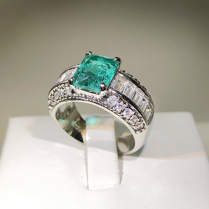 Glanz-Intarsien-Hochkarbon-Präzisionsqualität-Prinzessin-Quadrat-Palaiba-Ring weiblich R8108_voghion.com
