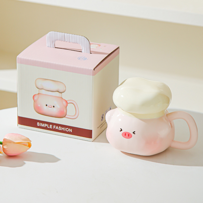 Doll cute cerámica taza de regalo de cumpleaños para chicas estudiantes regalo de mano pareja taza de cerámica con tapa