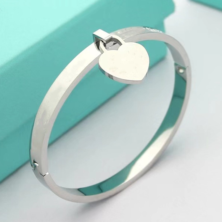 Street Occasion Simple Style Heart Shape Titanium Steel Charm Bangle