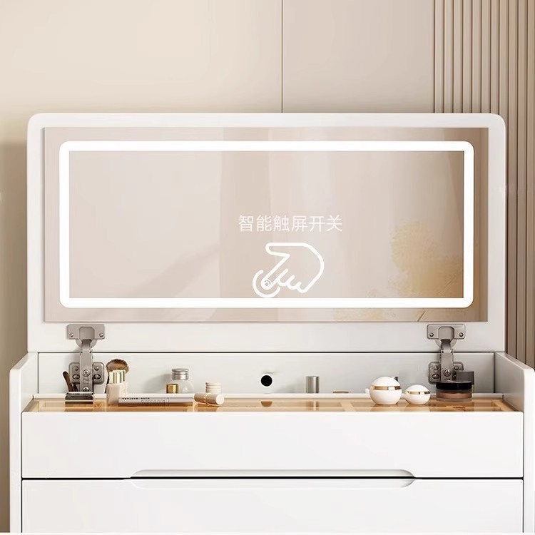 Nuevo tipo de cubierta pequeña dormitorio moderno y simple crema ventana lámpara de mesa de maquillaje gabinete de almacenamiento en uno