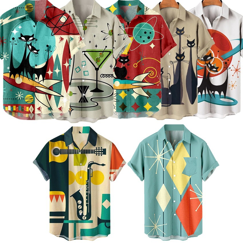 Hermosas camisas de verano de gran tamaño para hombres de estilo de Hong Kong con impresión digital, camisas casuales de manga corta, ventas directas de fábrica para hombres