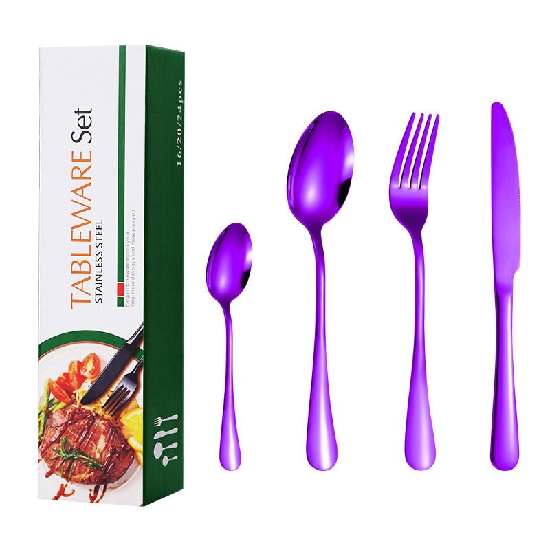 Cuchillo de acero inoxidable Amazon, tenedor y cuchara traje de 24 piezas 1010 cuchillo de carne occidental, tenedor y cuchara regalo traje de caja de regalo transfronterizo