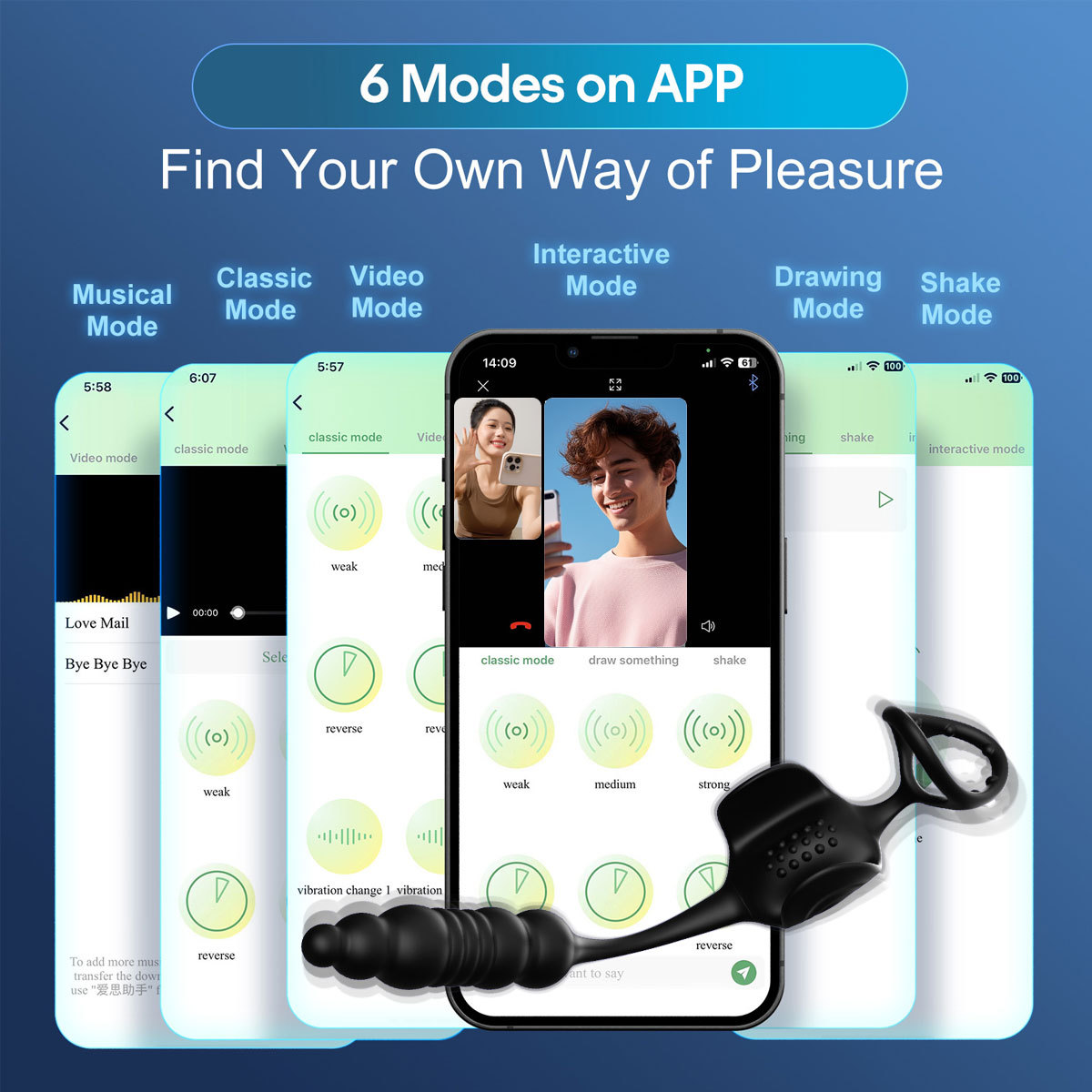 App-Controlled Telescopic Prostate Massager with Vibrating Rear Plug, Silicone — detail image 5