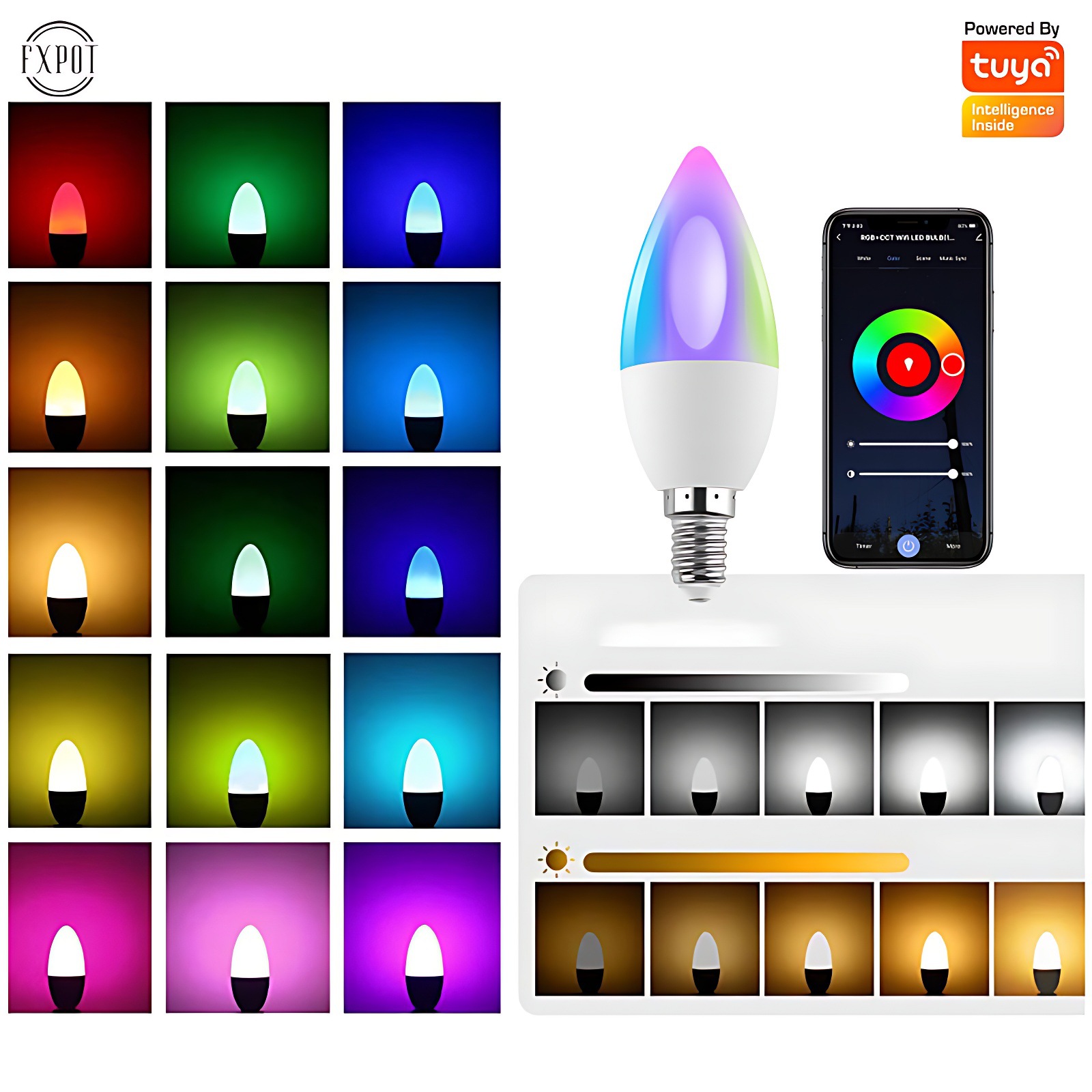 Custom graffiti intelligent 5W E14 candle bulb RGBCCT dimming color temperature timing dual-mode wifi candle light C37