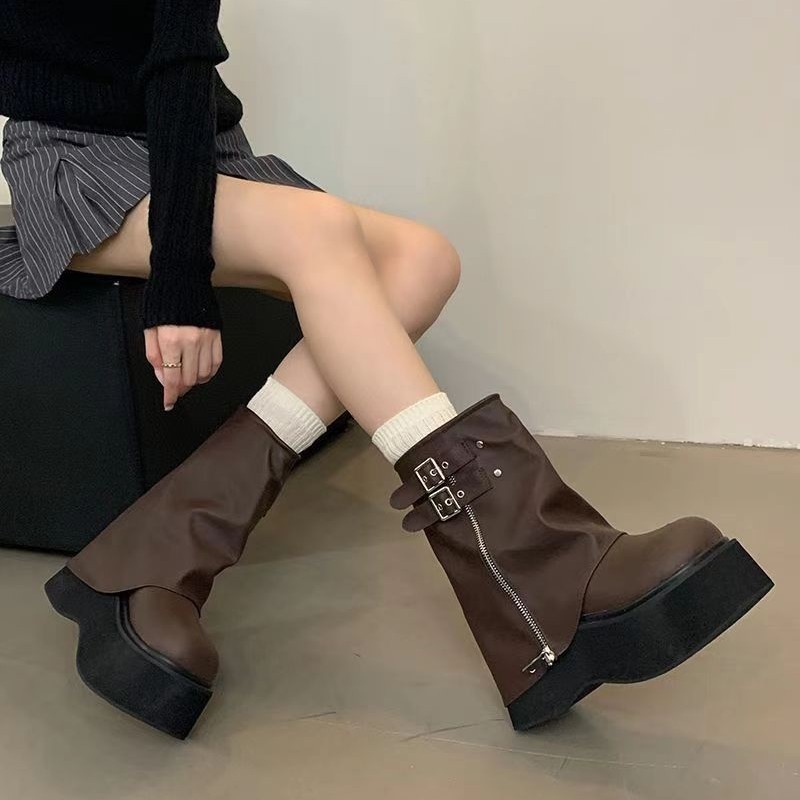 2025 Trouser Boots, Platform Sole Martin Boots, British Style Short Motorcycle Boots, Small People's Heightening Thick-Soled Short Boots Wholesale