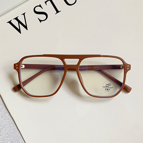 New optical glasses frame for men, trendy retro myopia eye frame with prescription double beam square frame anti-blue light glasses