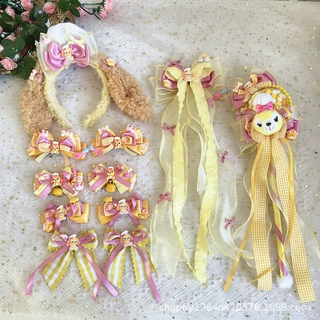 新款厨师狗饼饼儿童洛丽塔发饰 黄粉色格子可爱少女对夹发箍手杖