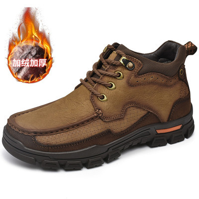 Paul camel zapatos de algodón de cuero para hombre botas de nieve cálidas de invierno zapatos de herramientas de escalada al aire libre de suela gruesa zapatos de cuero altos