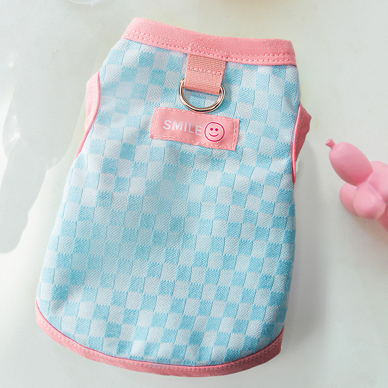 Primavera y verano Puppy Delgado transpirable contraste de color de tablero de chessboard Plaid chaleco gato Chaleco de dos patas ropa de peluche para mascotas