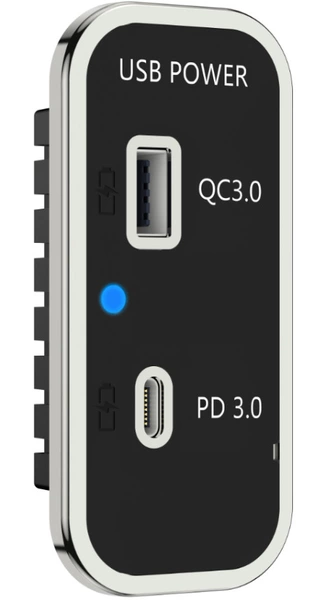 Double-sided plug-in USB-A + Type-C QC+PD fast charging
