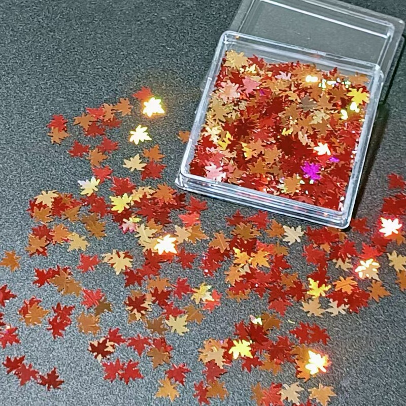Cross-Border Autum Manicure Laser Maple Leaf Ginkgo Leaf Sequin Flow Hemp Glue Decorative Piece DIY Production Material