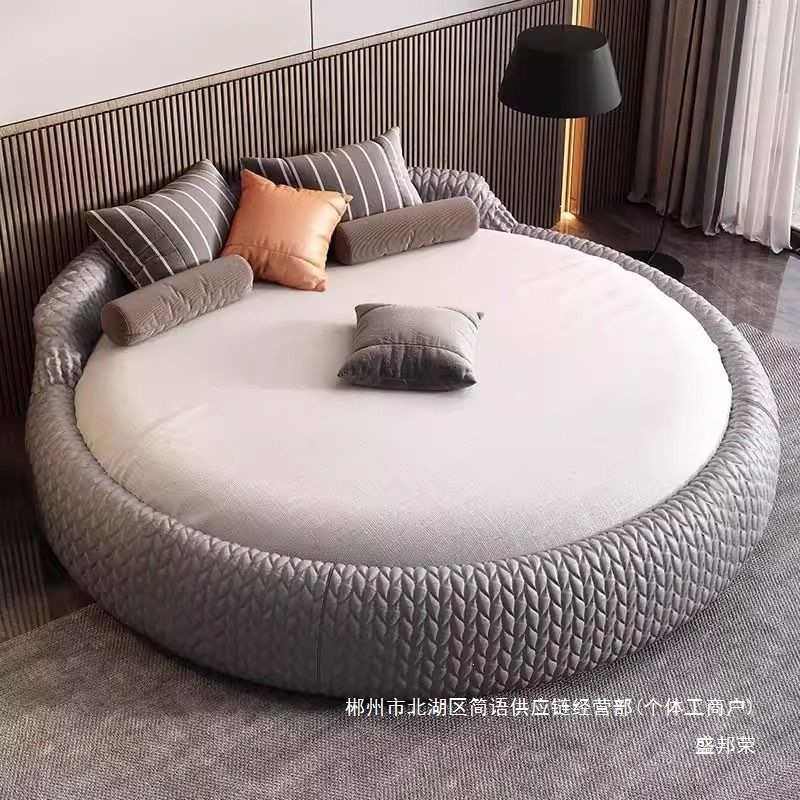 Fábrica directa 2026 nueva cama doble silenciosa moderna simple cama de matrimonio hotel pareja cama redonda de madera image 4