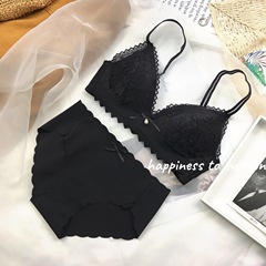 Nakolulu's new lace sexy pattern rimless underwear women's thin push-up wavy line hem bra