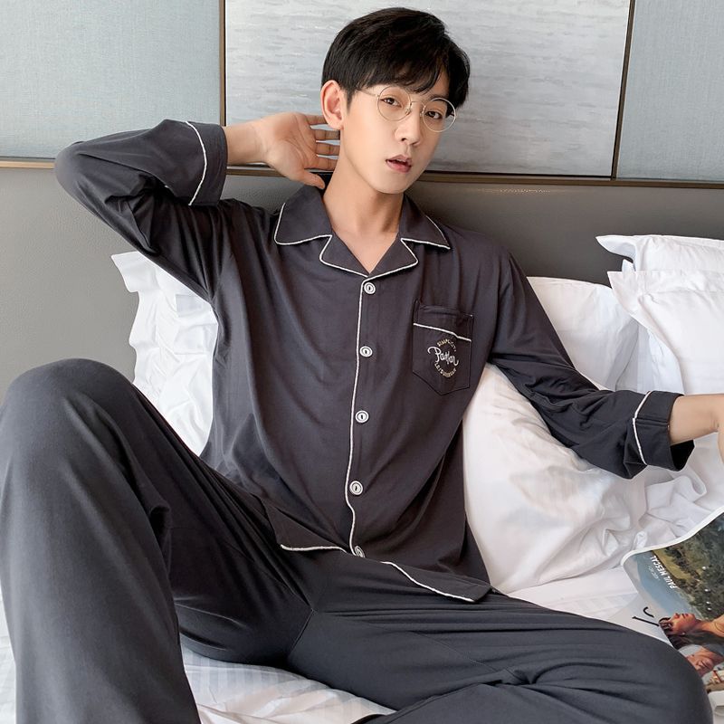 100% pijamas de algodón para hombres de verano de manga larga y corta para hombres delgados jóvenes y de mediana edad más el tamaño de primavera y otoño traje de uso en el hogar