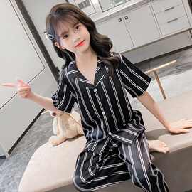 黁白女童睡衣薄款春秋夏季儿童短袖长裤冰丝女孩公主家居服套装中
