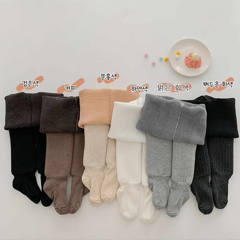 Fleece-Lined Thickened Girls' Leggings Autumn and Winter Style Little Girls' Footed Twisted Combed Cotton Integrated Children's Tights