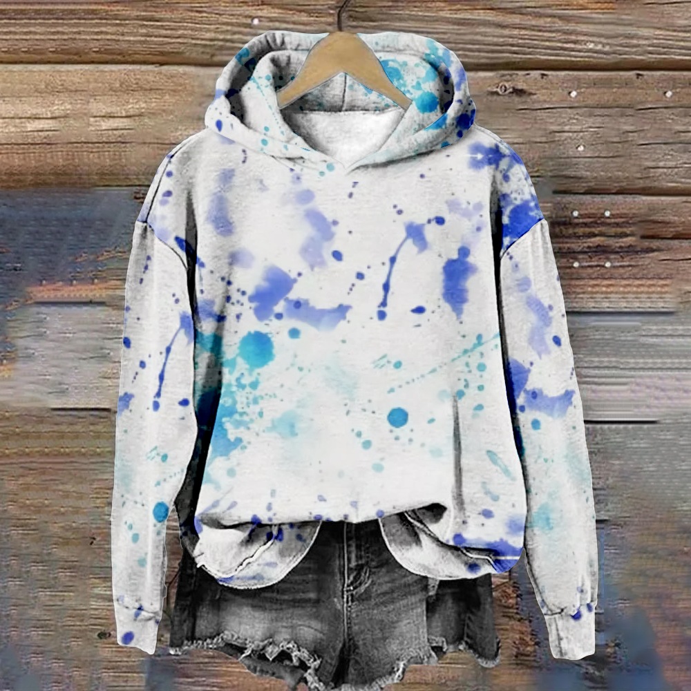 (2개) 염색 및 인쇄 성격 세계 예술 꽃 후드 여성 예술 스타일 패션 하라주쿠 긴 소매 스웨트 셔츠 캐주얼