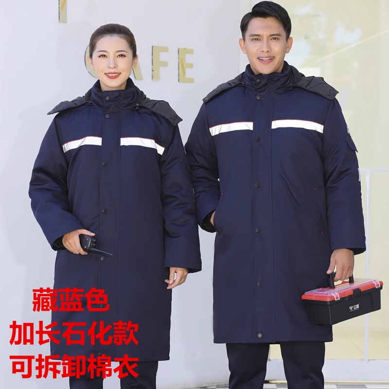 prenda de algodón antiestático alargada y gruesa a prueba de viento, prenda de algodón caliente, prenda de algodón de superficie viva, prenda de algodón de protección contra el trabajo, prenda de algodón superior