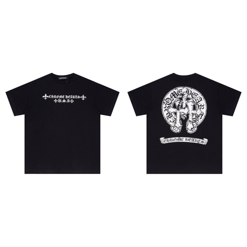 クローバーTシャツのクロスボーダーハイバージョン、ゆったりとしたトレンディなクローバークロスプリント、男女カップル同じスタイルの半袖|undefined
