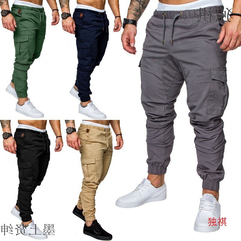 Men's Cargo Joggers Gym Pants Workout Sweatpants Male Trim