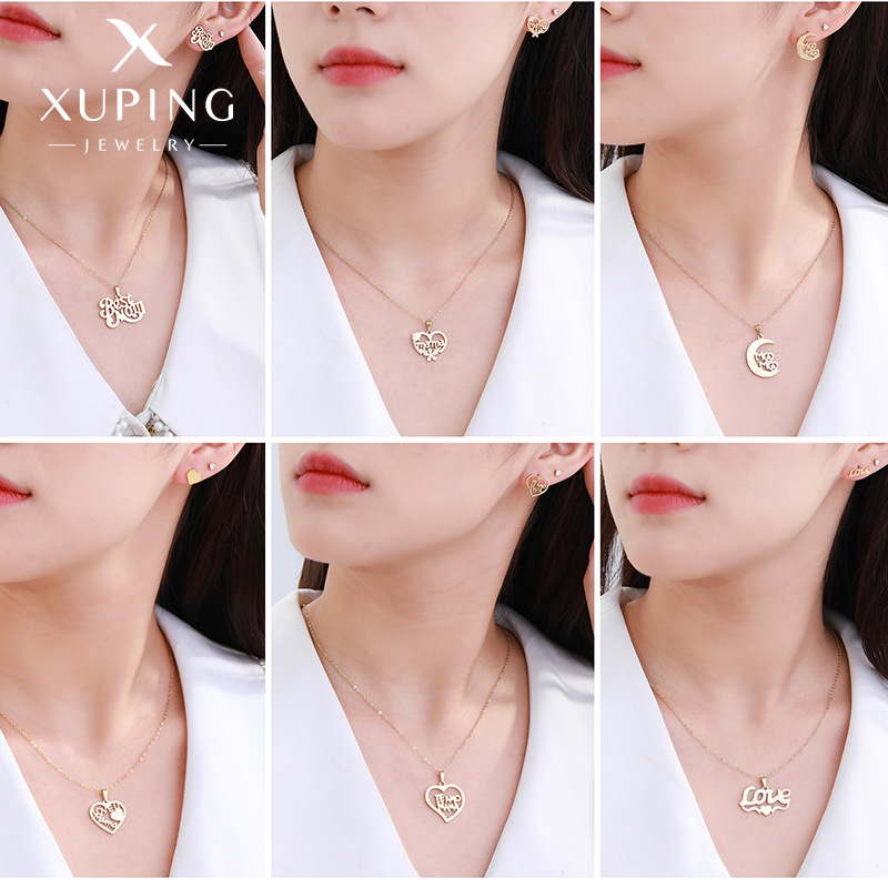 Juego de Collar y Aretes con Letras para el Día de la Madre de Xuping Jewelry, Regalo Exquisito y Moderno para Mamá, Juego de Dos Piezas