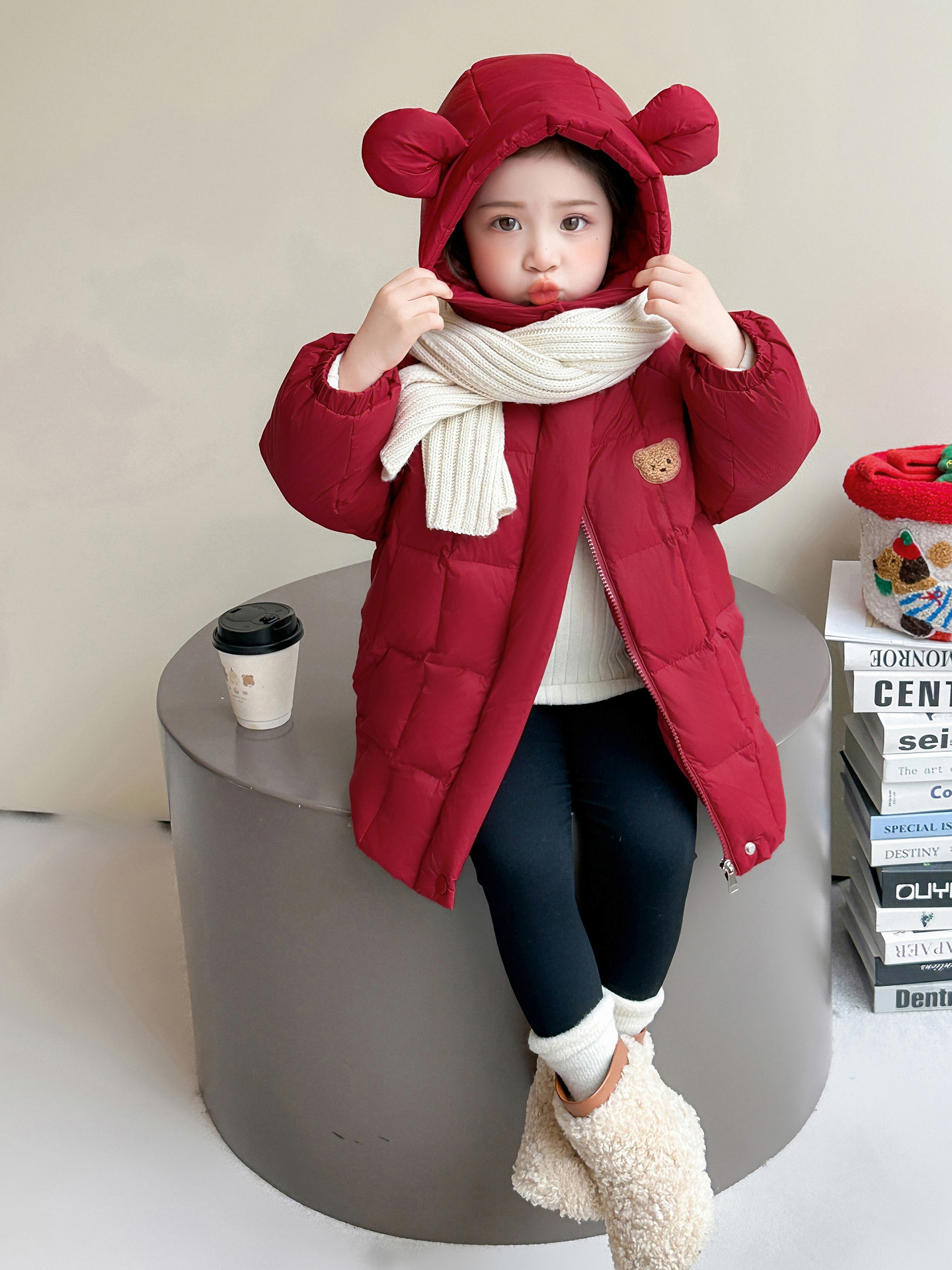 Chaqueta de invierno para niñas chaqueta de plumón blanca chaqueta de invierno para bebés chaqueta de plumón rojo medio largo chaqueta de invierno para niños
