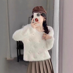 韓国版の新しい光沢のある新年クリスマスセーター女性のための秋と冬の新しいミンクベルベットデザインソフトワックスルーズトップ