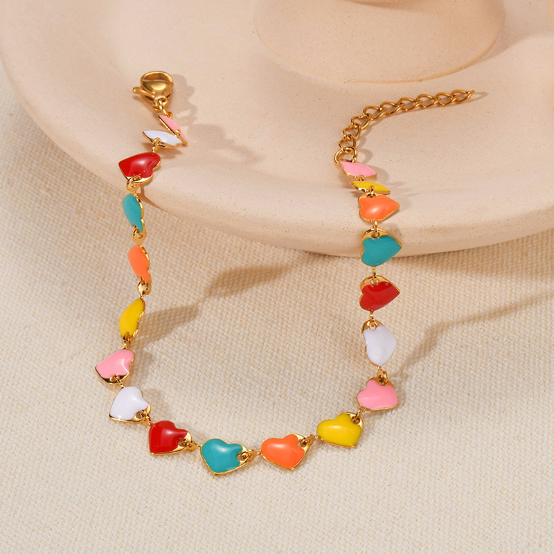 201 Stainless Steel Material Heart Shape Pattern Women's Gender PVD Coated Real Gold Plated Heart Shape 304 Stainless Steel Sweet Waterproof Non Tarnish 304 Stainless Steel Bracelets