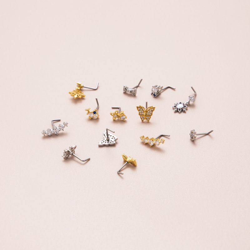 Ethnic Style Butterfly Stainless Steel Copper Zircon Nose Studs In Bulk display picture 4