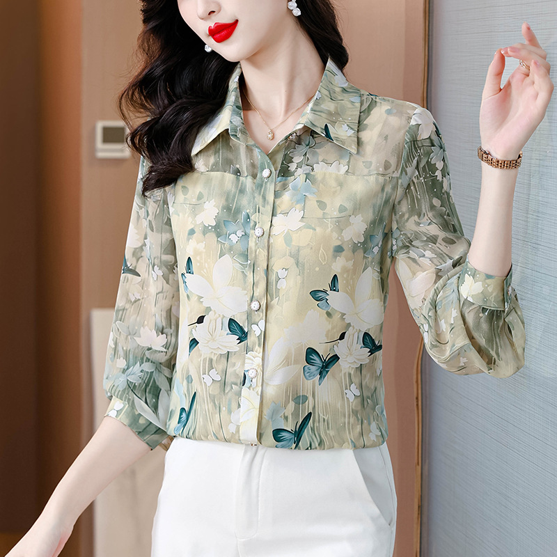 Hangzhou Heavy Silk Shirt for Women 2026 Spring and Autumn Casual Fashion Printed Elegant Blouse for Middle-Aged Moms Hangzhou Heavy Silk Shirt for Women 2026 Spring and Autumn Casual Fashion Printed Elegant Blouse for Middle-Aged Moms