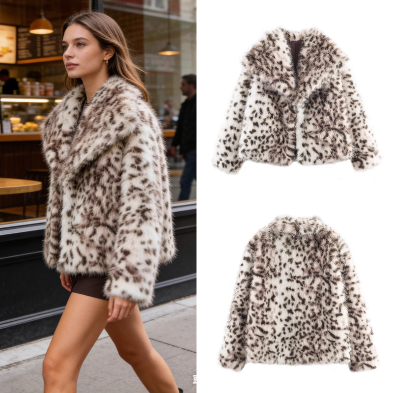 Za Foreign Trade Cross-Border Wholesale European and American Style Women's Winter Fashion Thickened Leopard Print Faux Fur Coat