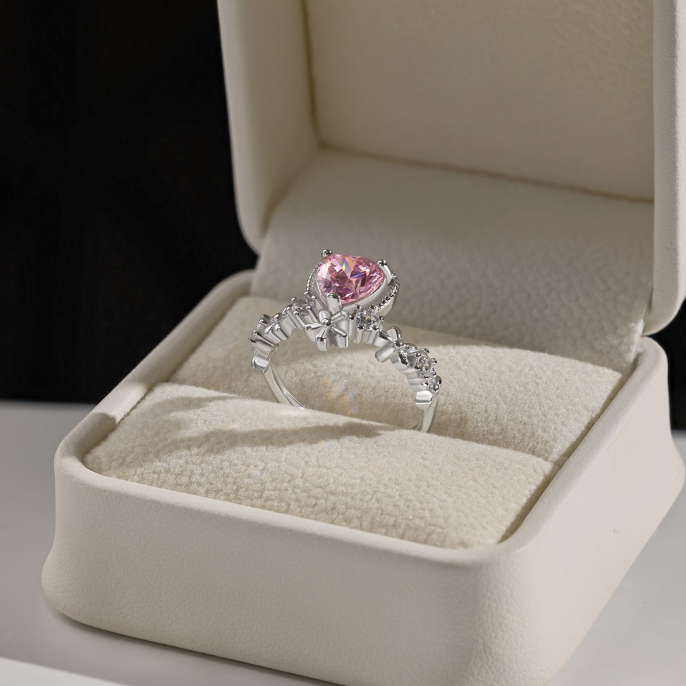 7g Weight Zircon Inlay Material Open Rings, Rings Classification 5, 9, Adjustable Ring Size 1 Piece Quantity Holiday, Daily Occasion 925 Sterling Silver Material Heart Shape Pattern Women's Gender Plating, Inlay Design Basic, Simple Style, Classic Style Style 925 Sterling Silver Zircon Heart Shape Open Rings Rings 37