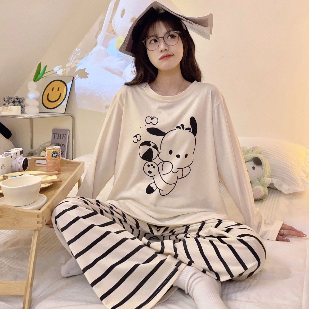 긴팔 농구 파차 강아지 스트라이프 바지