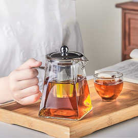 透明玻璃方底花茶泡茶壶可加热不锈钢过滤内胆烧水煮茶壶带盖玻璃