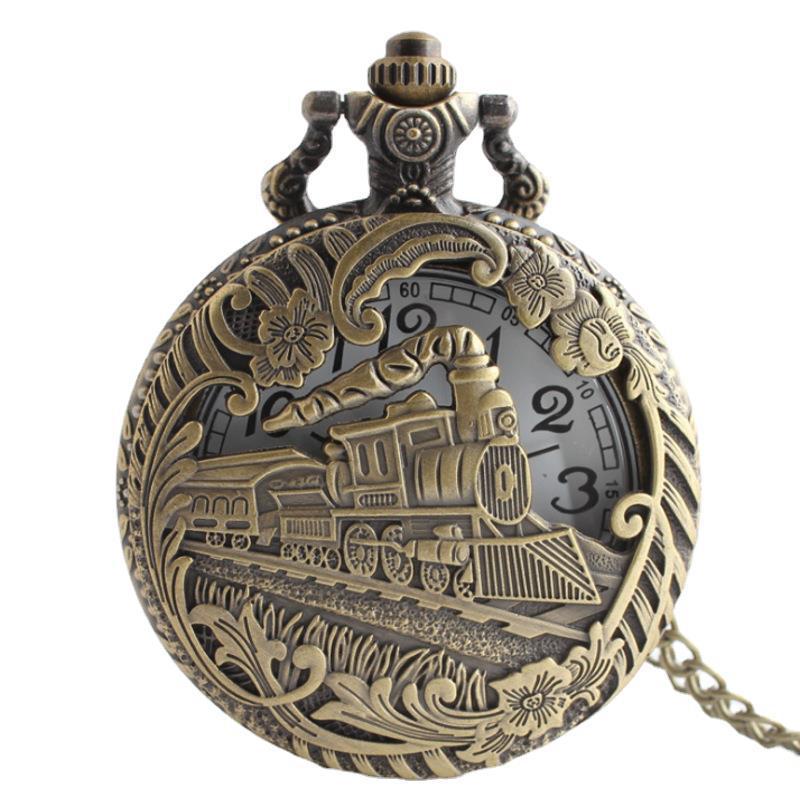Wholesale fashion retro bronze steam locomotive pocket watch retro large hollow locomotive pocket watch multi style