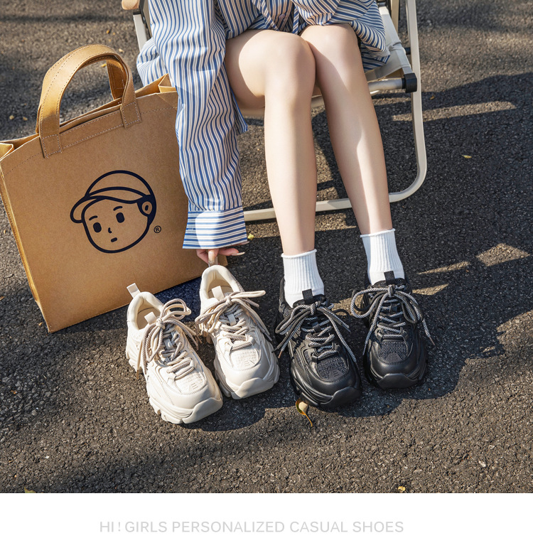 Spring Hot-Selling Dad For Women Fashionable Comfortable Thick-Soled Height-Increasing Sneakers Casual Versatile White_vogvips.com