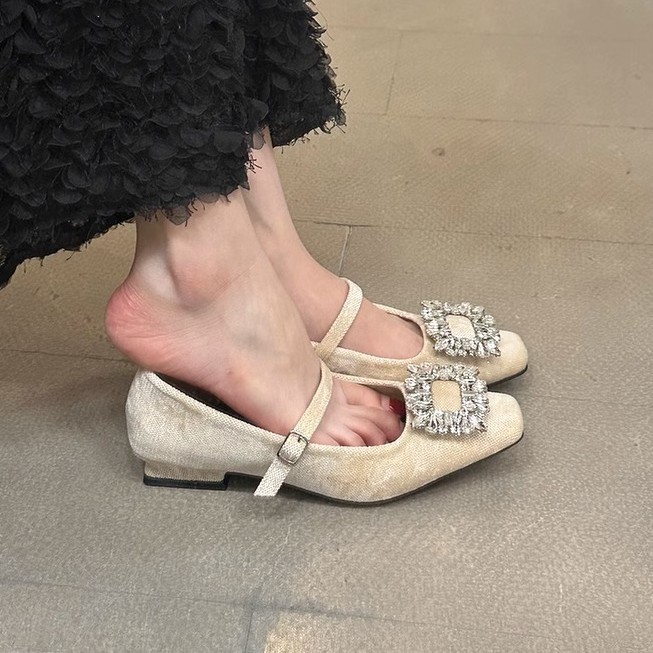 Demi-season retro Mary Jane shoes with a strap with rhinestones…