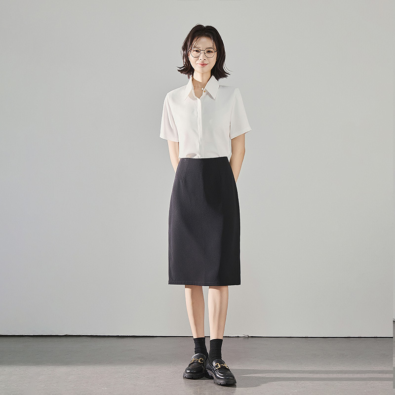 Aixuan 黒スカート女性の夏薄いインタビューフォーマルプロフェッショナル通勤スーツスカートストレートスリットミドル丈スカート|undefined
