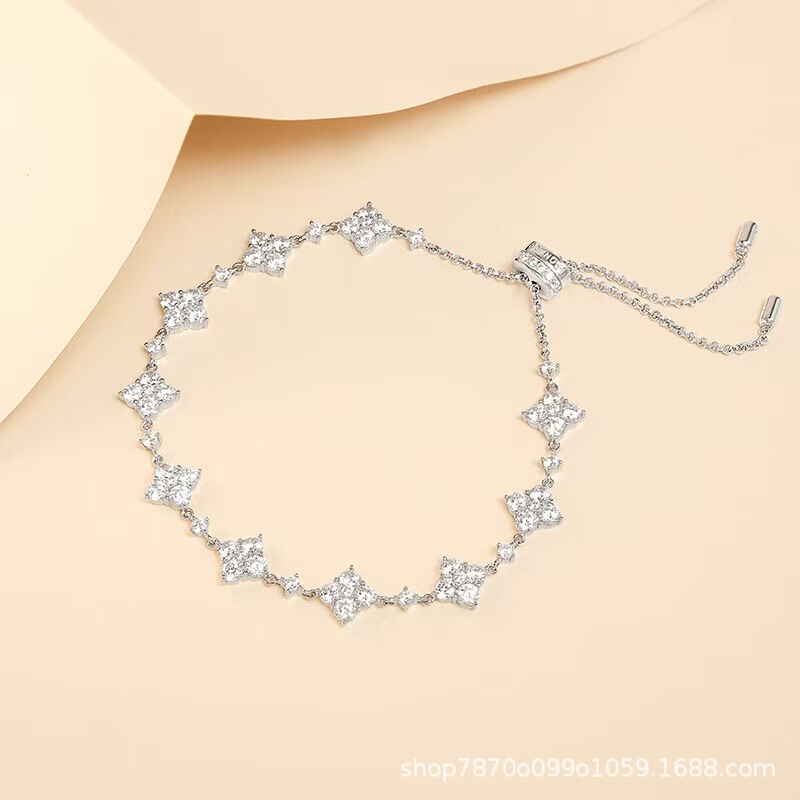 A Brand Pm Sparkling Four-Leaf Clover Bracelet for Women, Full Diamond Meteor Bracelet, Adjustable Star Jewelry, Stylish and Elegant