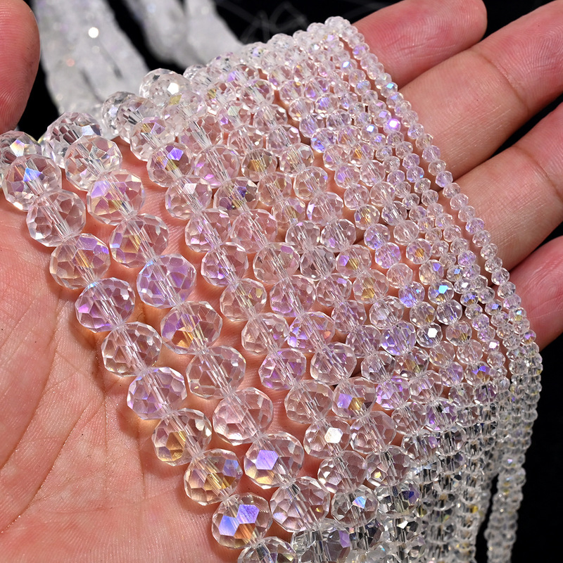 3/4/6/8/10 Glass Crystal Card 4mm Beaded Flat Beads Loose Beads Transparent White Electroplating Imported Color DIY Bracelet Necklace