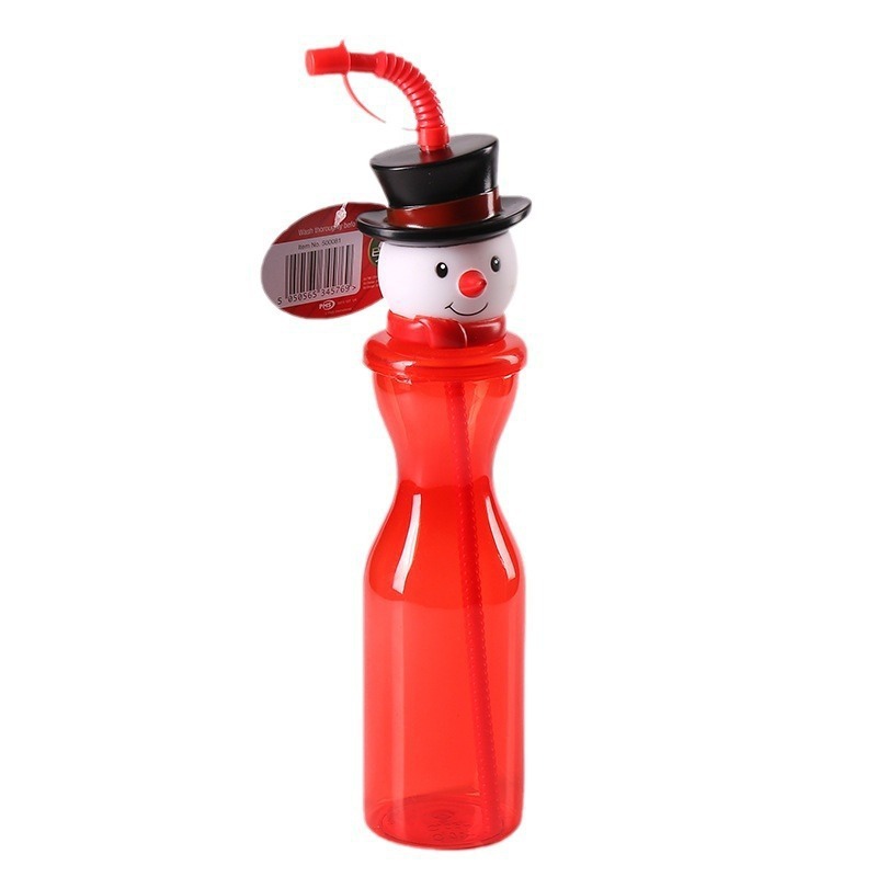 Fábrica directa serie de dibujos animados navideños PET500ML fiesta bebida patio botella taza de paja