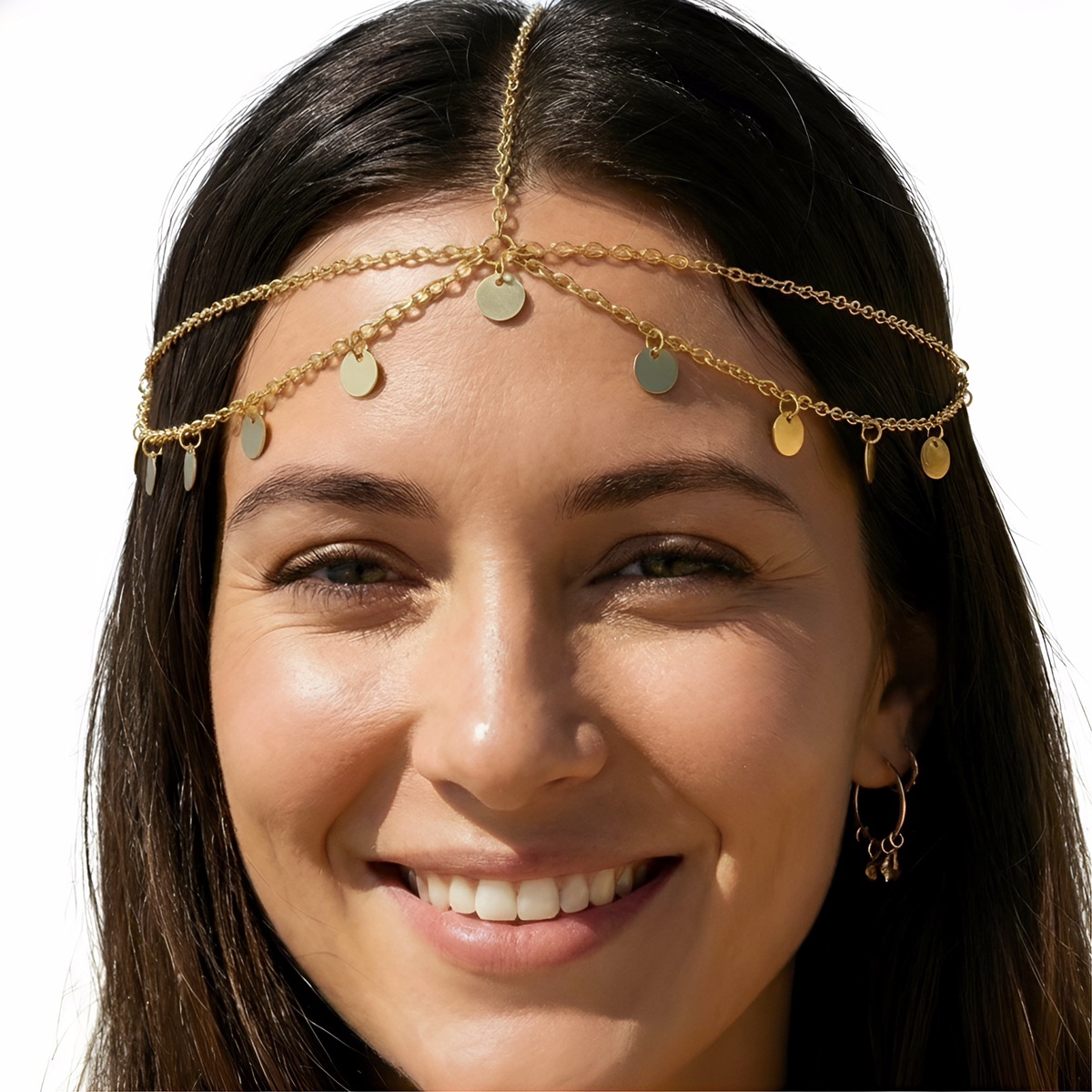 Cross-Border Hot-Selling Headwear, European and American Fashion, Simple Gold Metal Sequin Tassel Head Chain, Women's Party Accessories