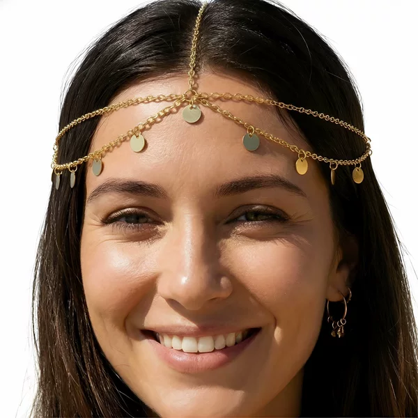Cross-Border Hot-Selling Headwear, European and American Fashion, Simple Gold Metal Sequin Tassel Head Chain, Women's Party Accessories