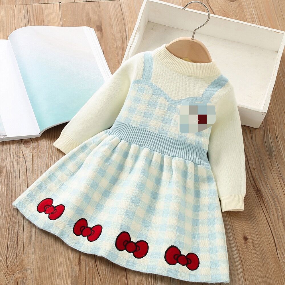 Ragazze Di Lana D 2023 Inverno Nuova Bambina Alla Moda Falso in Due Pezzi Del Fumetto Ricamato a Maniche Lunghe per Bambini_voghion.com