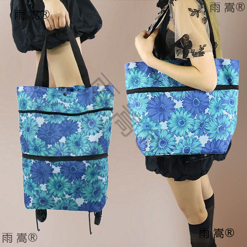 Foldable Shopping Cart Supermarket Grocery Shopping Trolley Cart Shopping Bag Portable Handbag Foldable Household Wheels