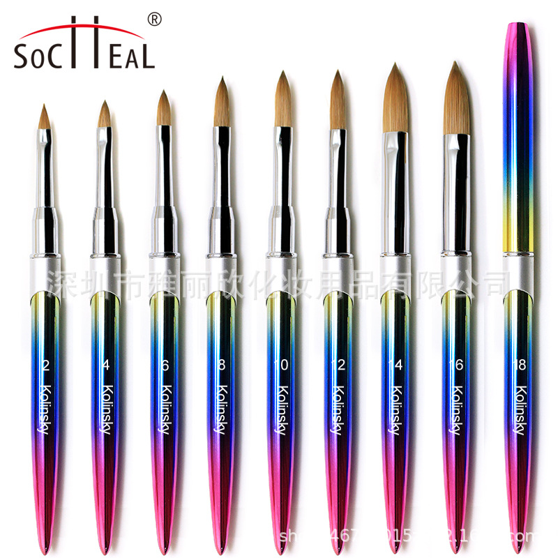 Gradiente de metal varilla boca plana pelo de visón cepillo de uñas de cristal polvo nail art Crystal pen ventas directas de la fábrica