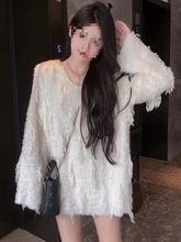 仿水貂绒流苏设计感毛衣套头女秋冬新款宽松软糯针织衫上衣潮