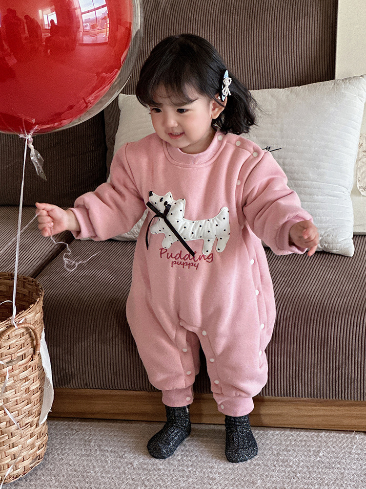 Ropa de una pieza de invierno para recién nacidos, ropa de escalada gruesa y cálida, 0-2 años, versión coreana de una chaqueta de algodón de estilo occidental